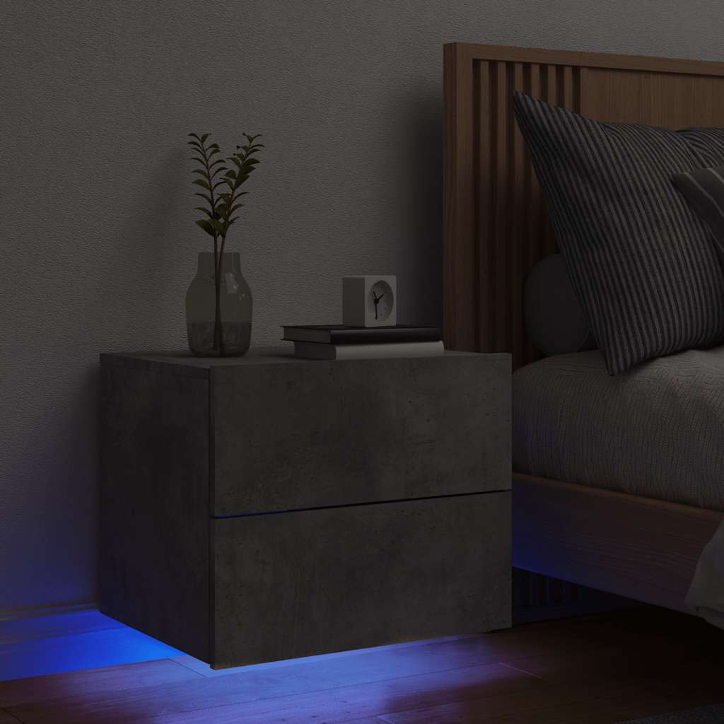 Væghængt Sengebord Med Led-Lys Etræsfarve