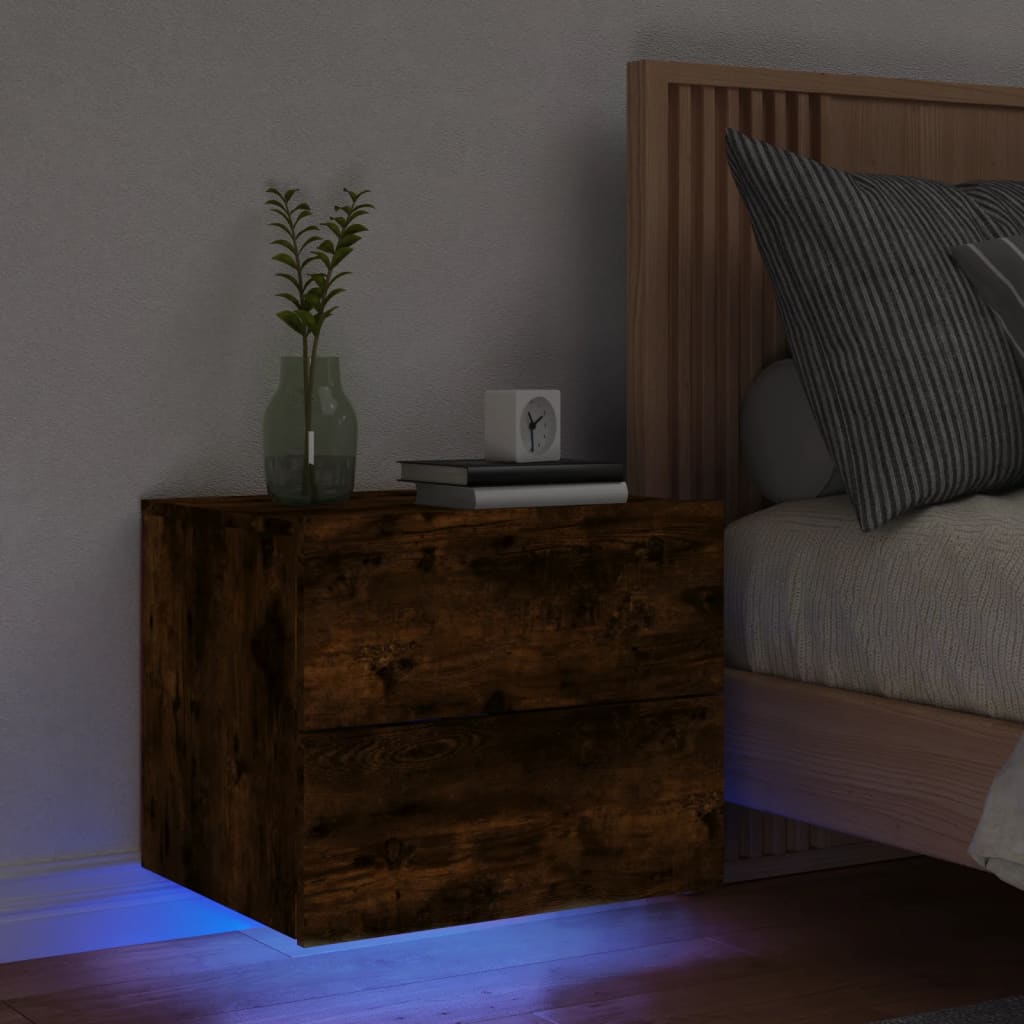 Væghængt Sengebord Med Led-Lys Etræsfarve