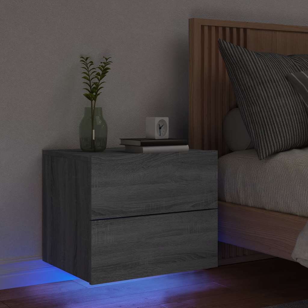 Væghængt Sengebord Med Led-Lys Etræsfarve