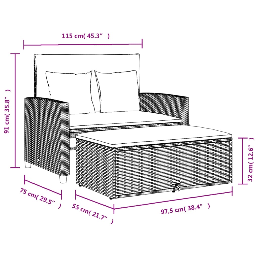 2-Personers Havesofa Med Hynder Poly Beige