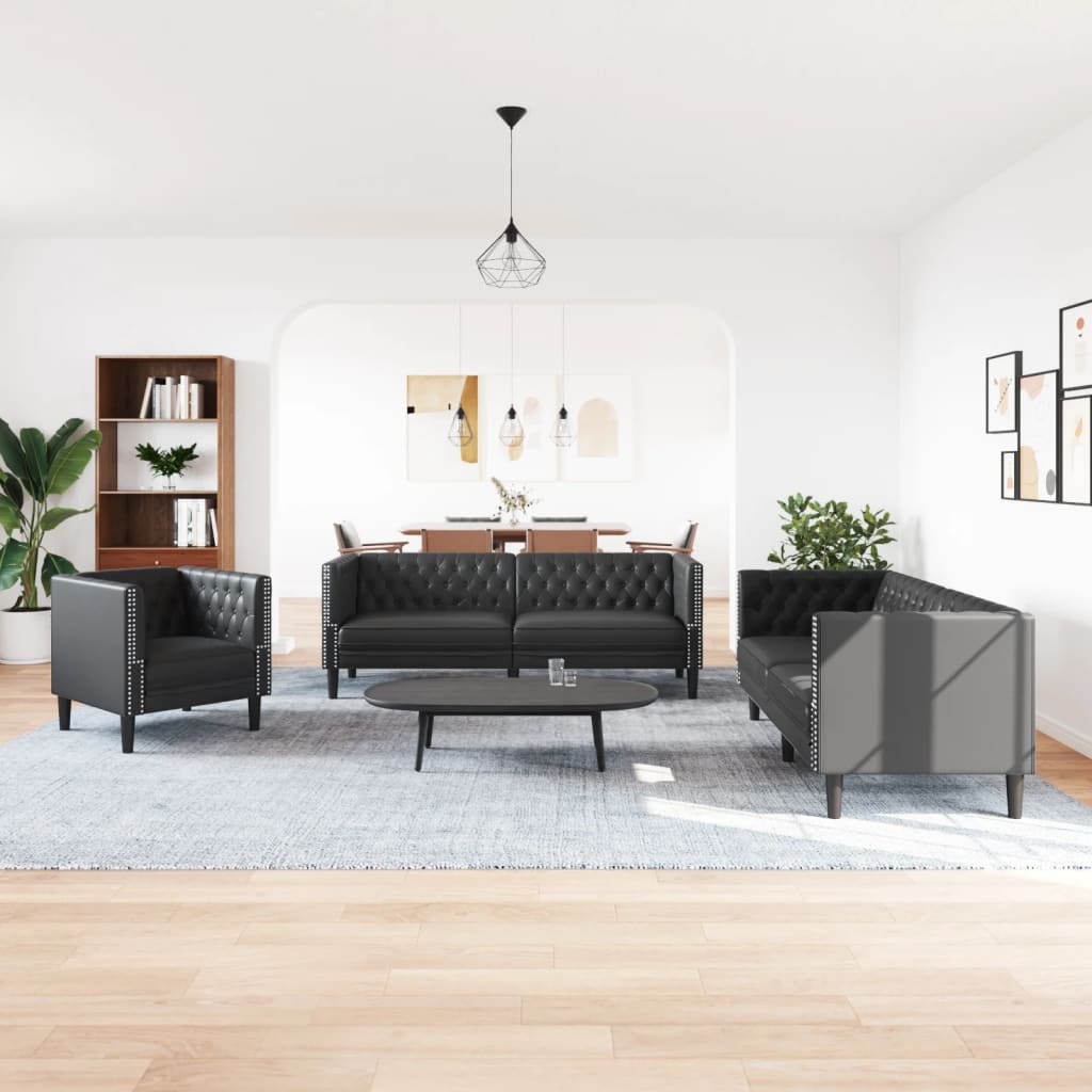 3-Personers Chesterfield-Sofasæt Kunstlæder