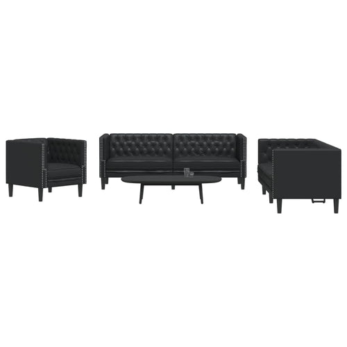 3-Personers Chesterfield-Sofasæt Kunstlæder
