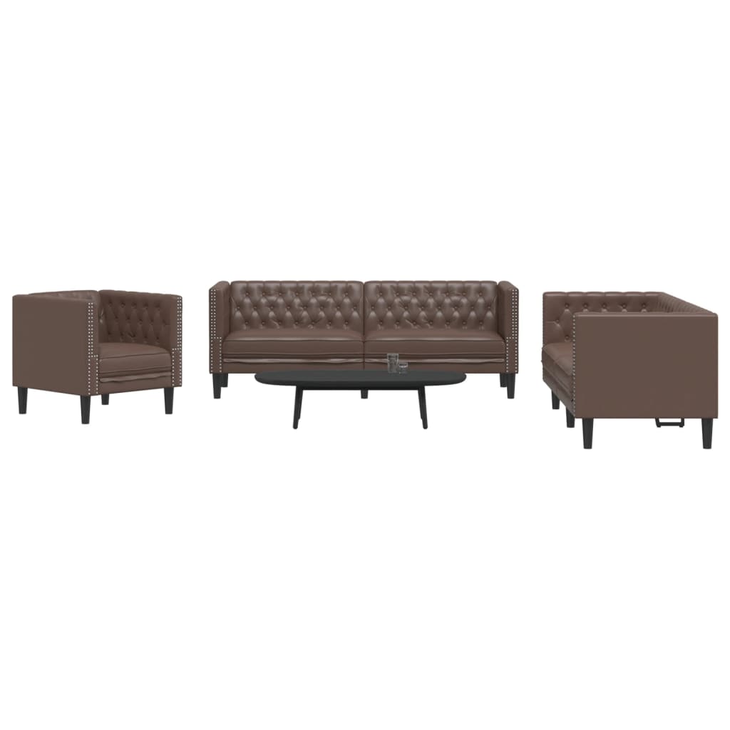 3-Personers Chesterfield-Sofasæt Kunstlæder