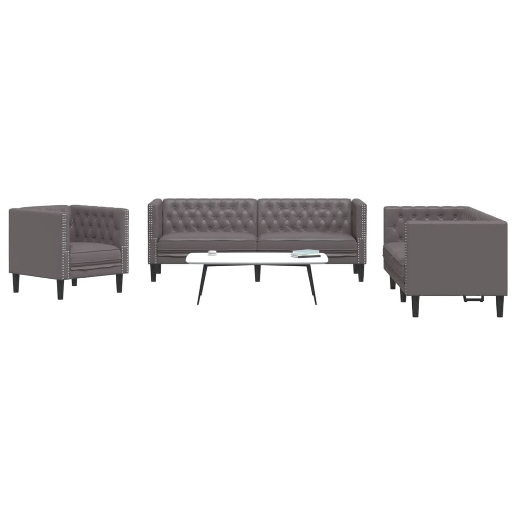 3-Personers Chesterfield-Sofasæt Kunstlæder