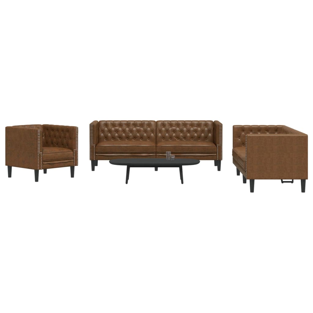 3-Personers Chesterfield-Sofasæt Kunstlæder
