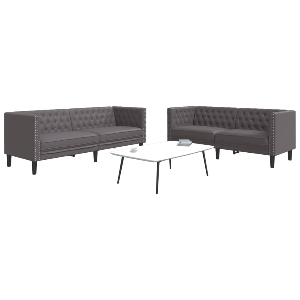 3-Personers Chesterfield-Sofasæt Kunstlæder