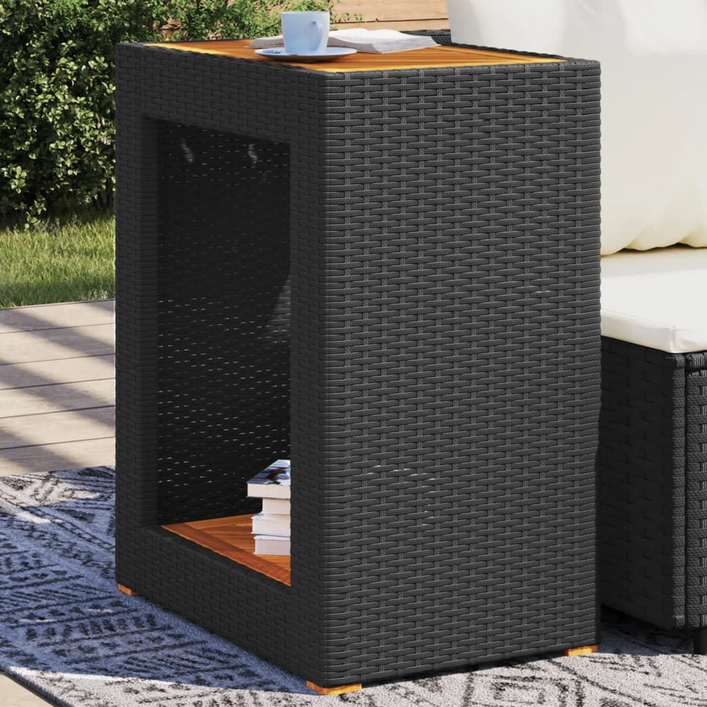 Havebord Med Trætop Polyrattan Sort
