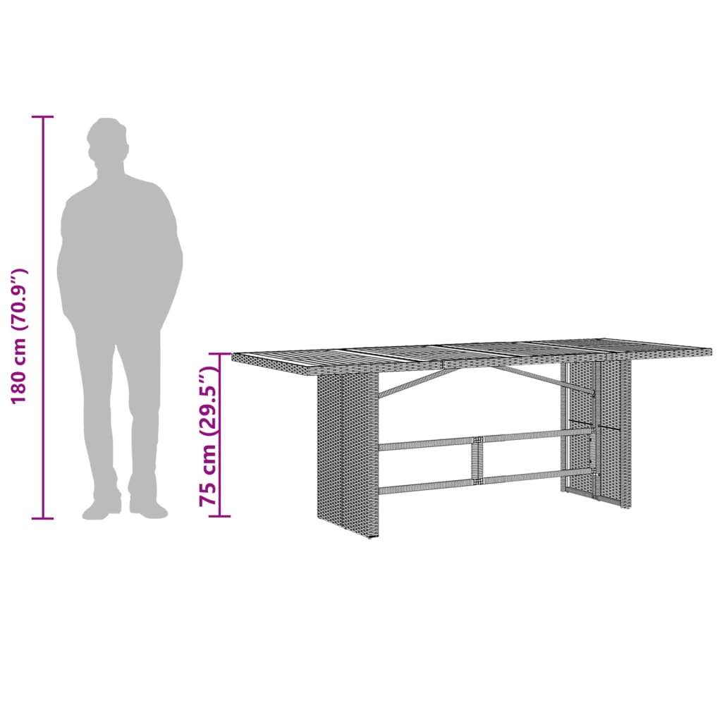 Havebord Med Top 190X80X75 Cm Polyrattan