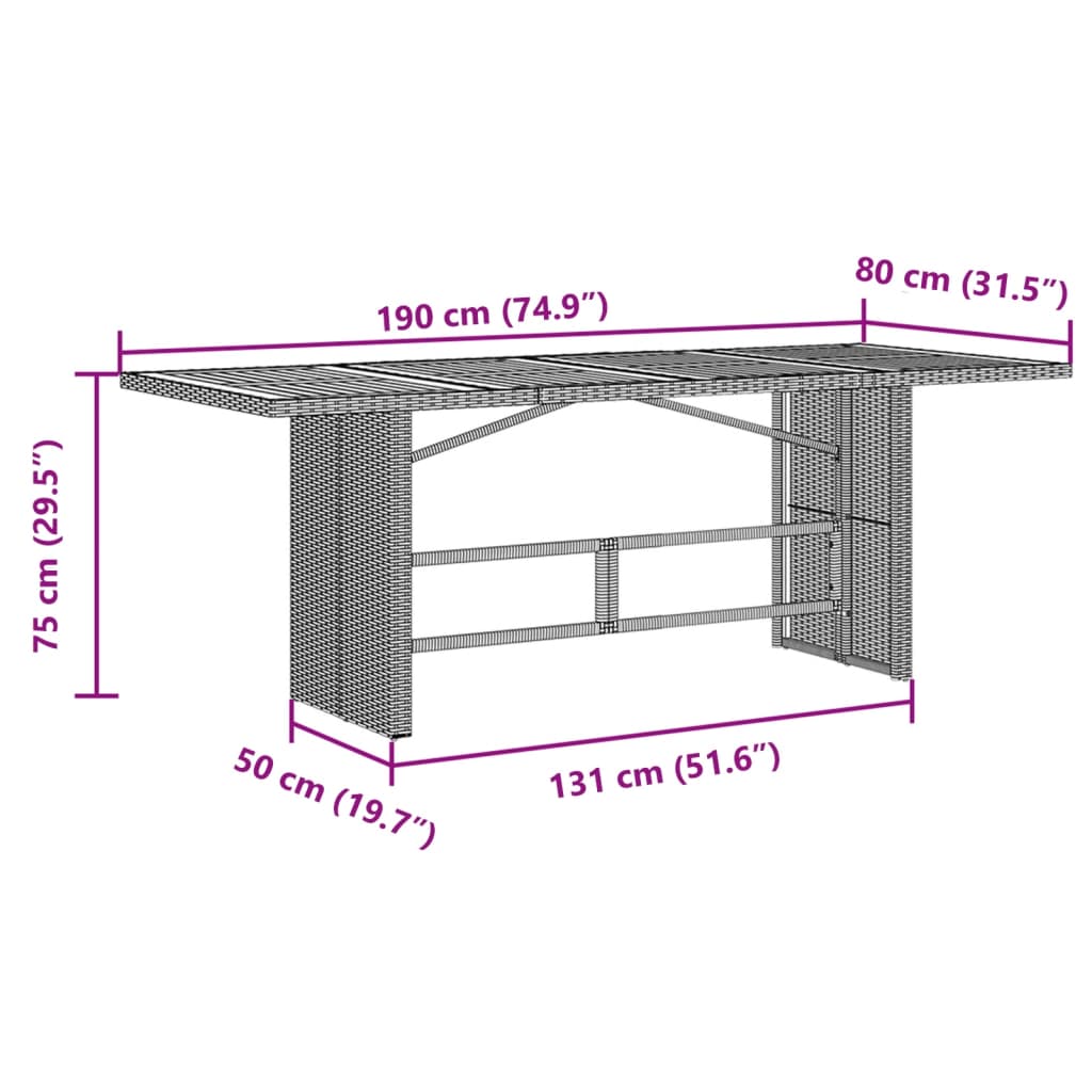 Havebord Med Top 190X80X75 Cm Polyrattan
