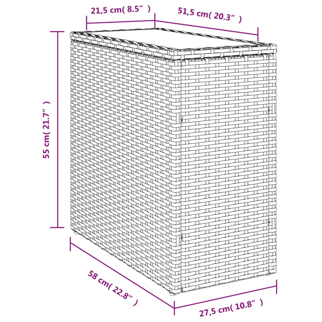 Havebord Med Top 58X27,5X55 Cm Polyrattan