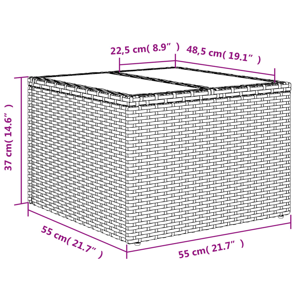 Havebord Med Top 55X55X37 Cm Polyrattan