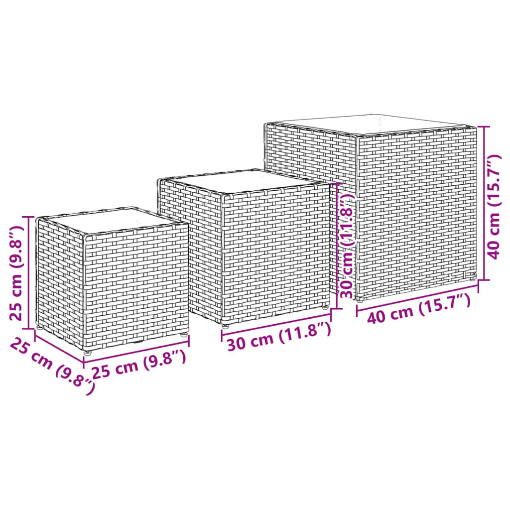 Plantekasser 3 Stk. Polyrattan
