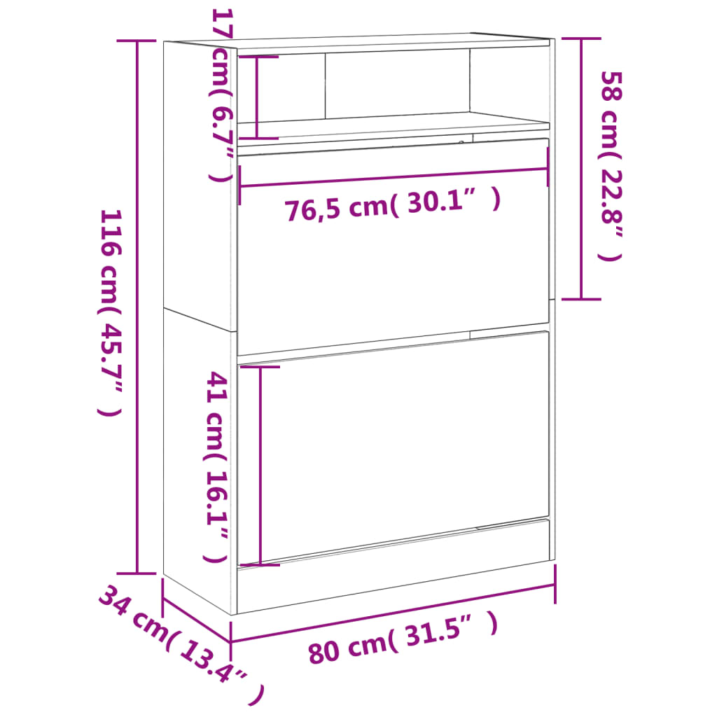 Skoskab Med 2 Vippeskuffer 80X34X116 Cm Sonoma-Eg
