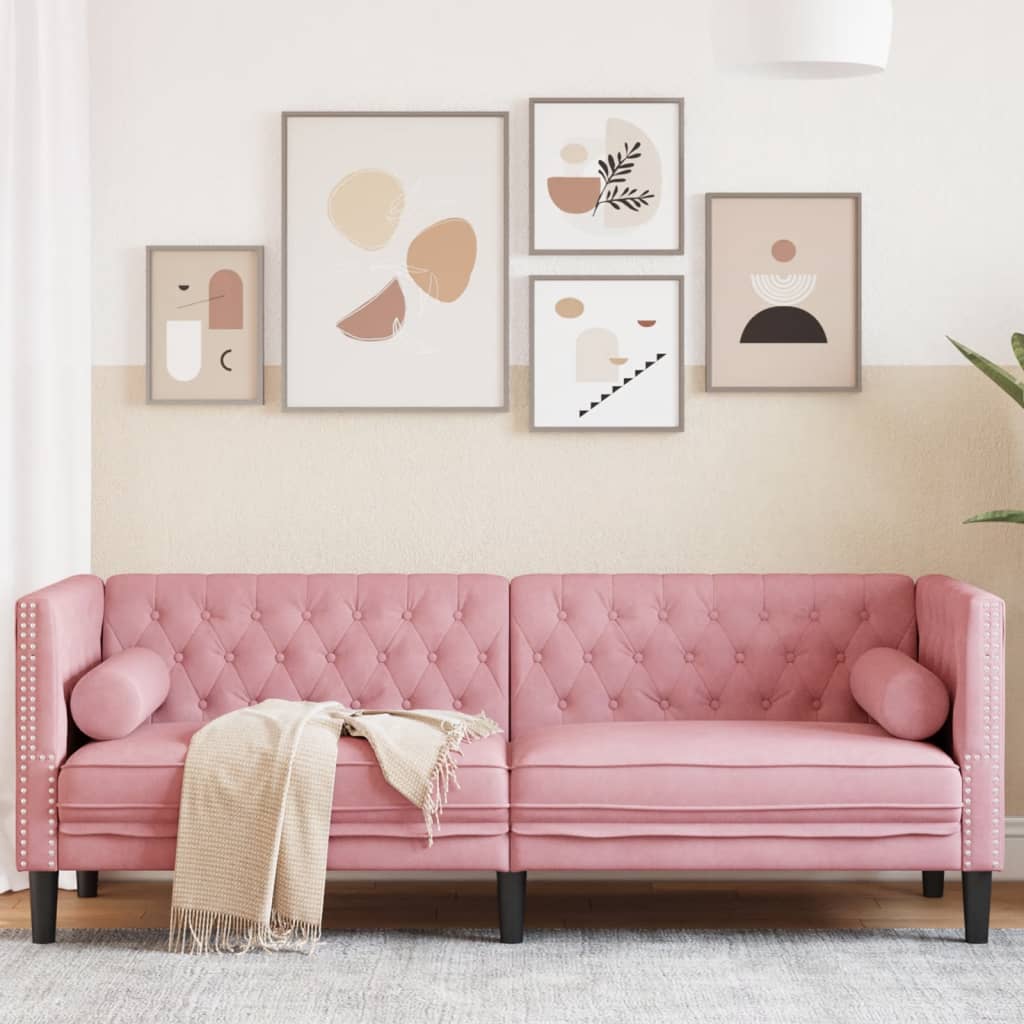 3-Personers Chesterfield-Sofa Med Bolsterpuder Fløjl