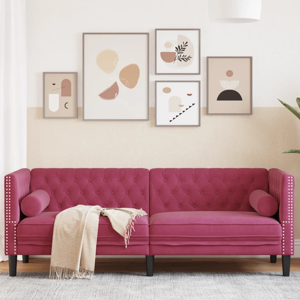 3-Personers Chesterfield-Sofa Med Bolsterpuder Fløjl