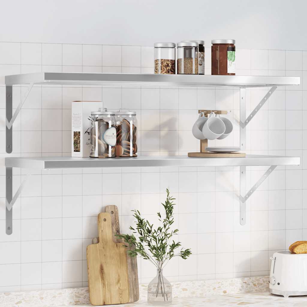 Væghylder 2 Stk. 50X23,5 Cm Rustfrit Stål Farvet Sølv