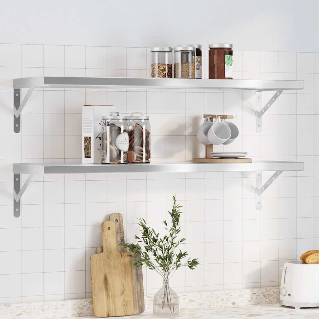 Væghylder 2 Stk. 50X23,5 Cm Rustfrit Stål Farvet Sølv