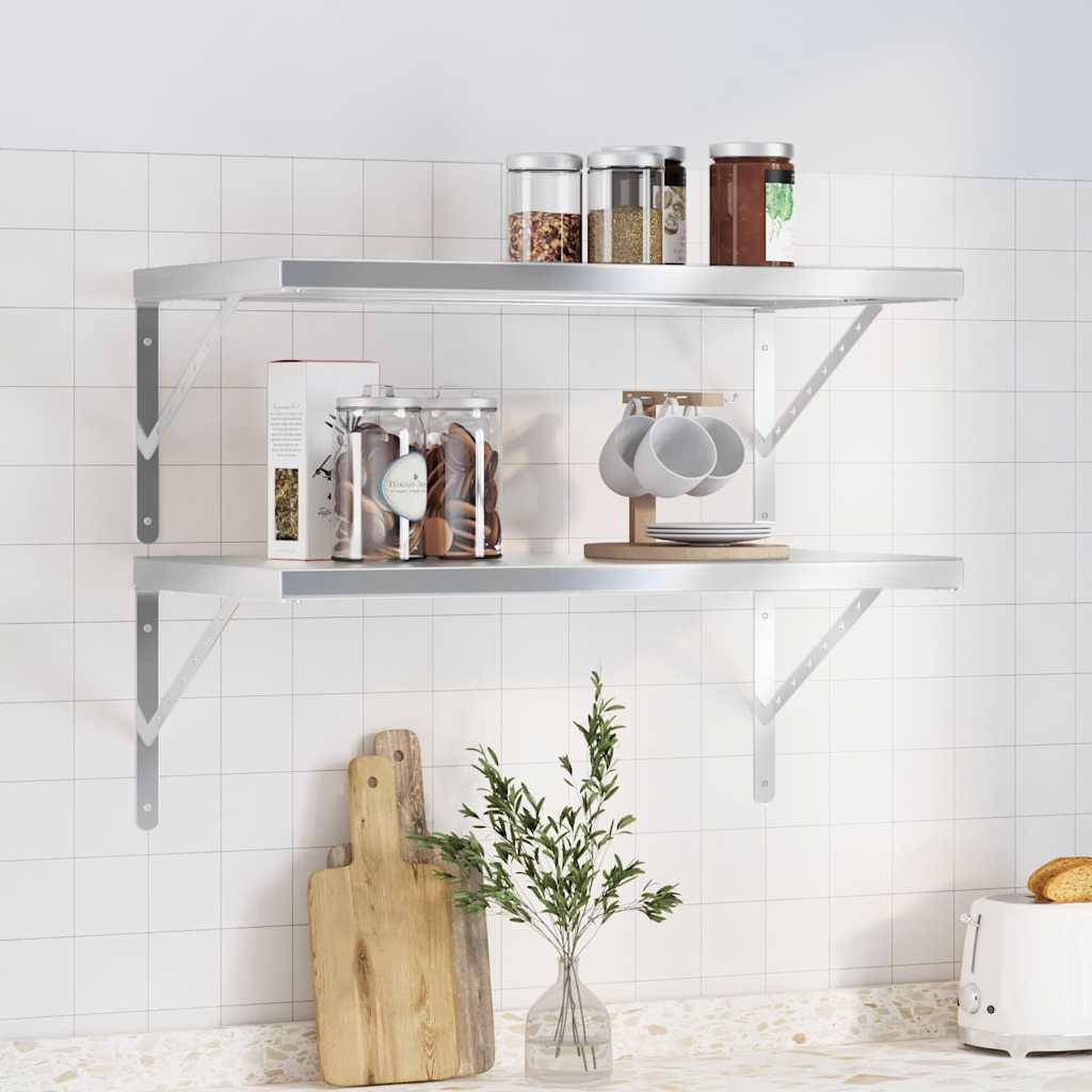 Væghylder 2 Stk. 50X23,5 Cm Rustfrit Stål Farvet Sølv