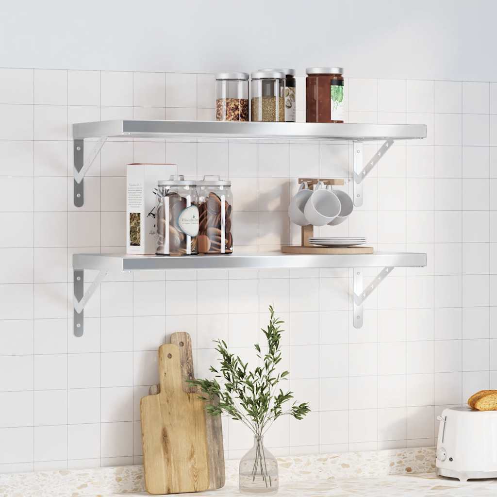 Væghylder 2 Stk. 50X23,5 Cm Rustfrit Stål Farvet Sølv