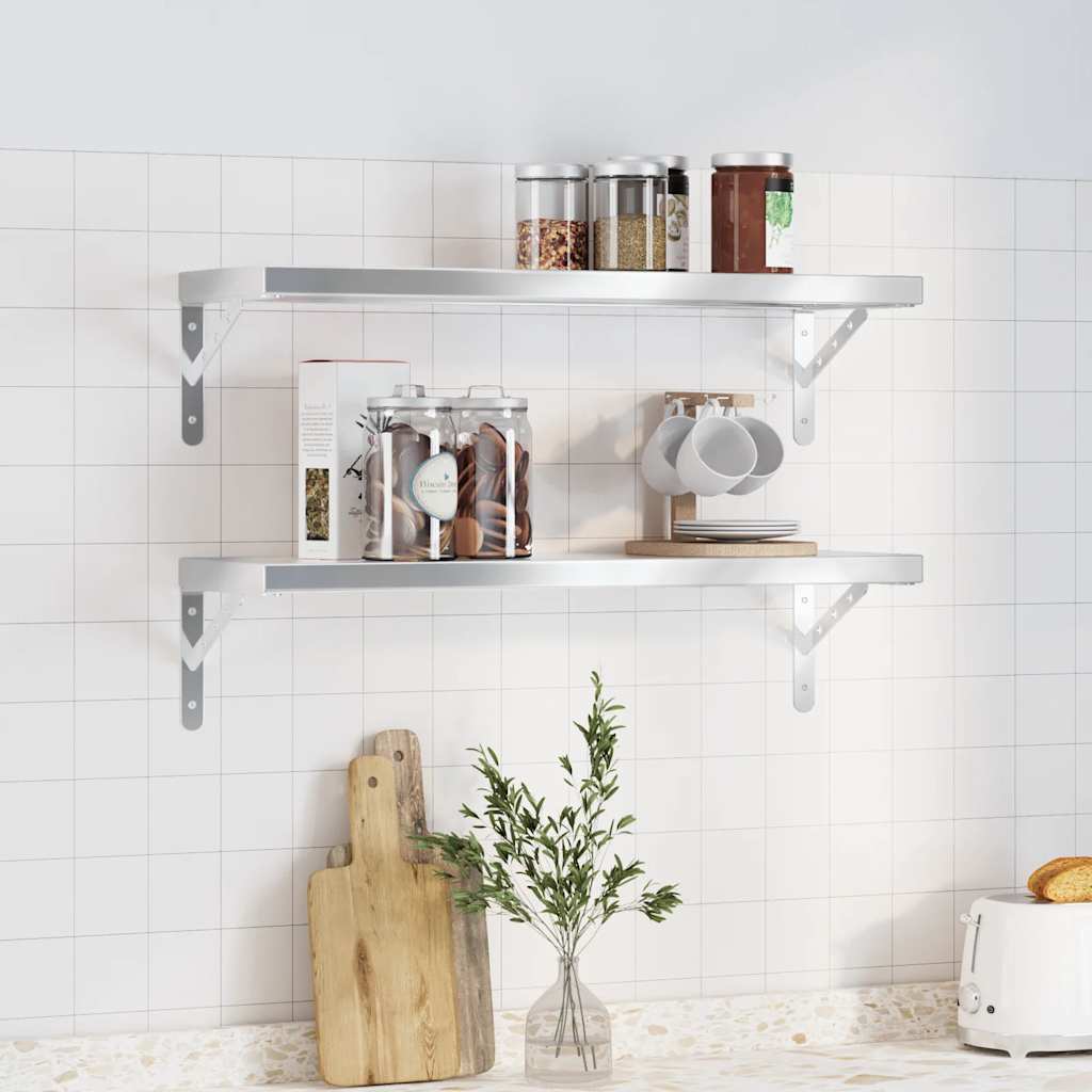 Væghylder 2 Stk. 50X23,5 Cm Rustfrit Stål Farvet Sølv