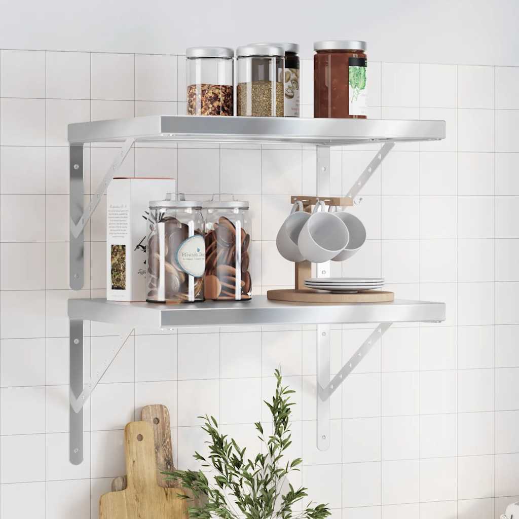Væghylder 2 Stk. 50X23,5 Cm Rustfrit Stål Farvet Sølv