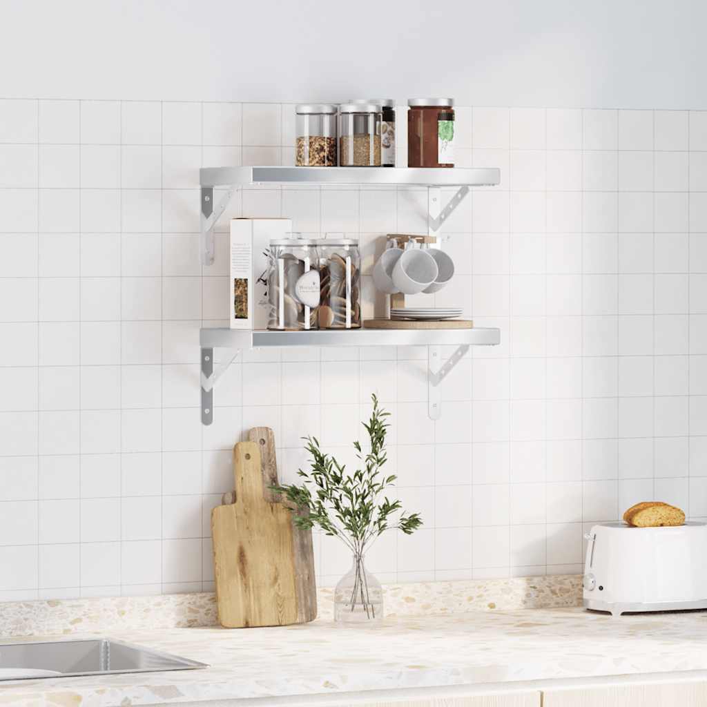 Væghylder 2 Stk. 50X23,5 Cm Rustfrit Stål Farvet Sølv