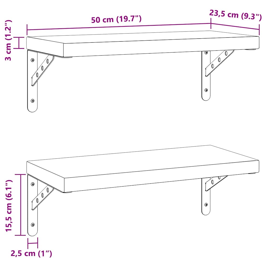 Væghylder 2 Stk. 50X23,5 Cm Rustfrit Stål Farvet Sølv