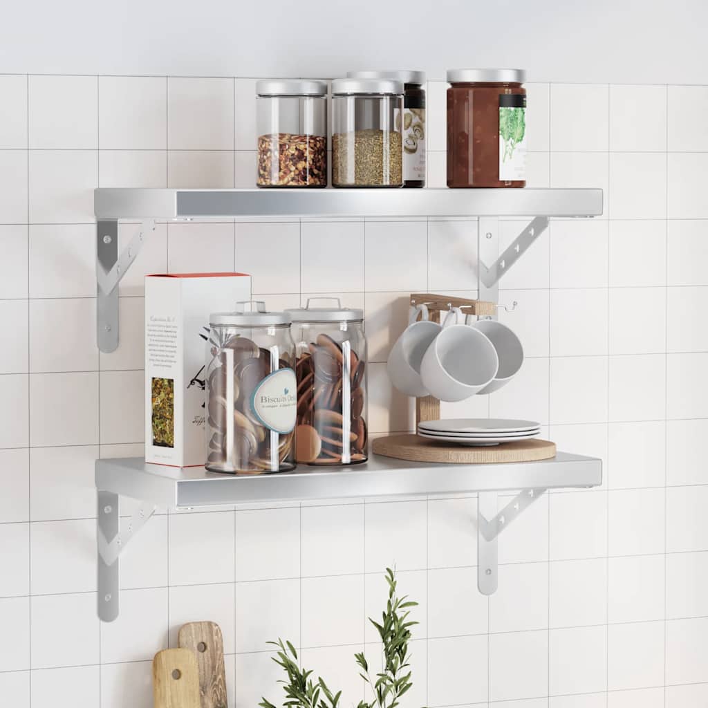 Væghylder 2 Stk. 50X23,5 Cm Rustfrit Stål Farvet Sølv