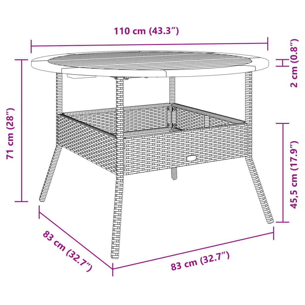 Havebord Med Akacietop Ø110X71 Cm Polyrattan