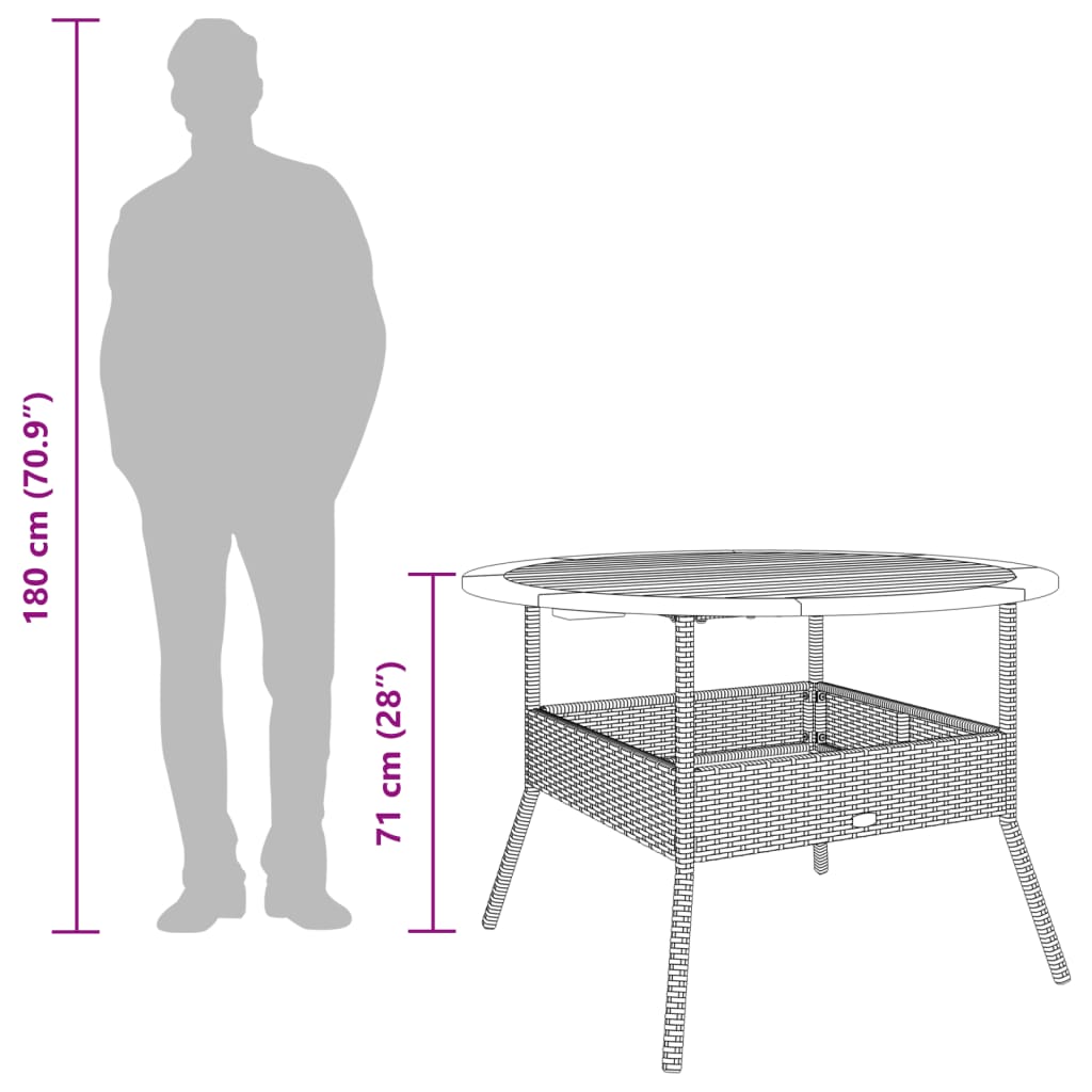 Havebord Med Akacietop Ø110X71 Cm Polyrattan