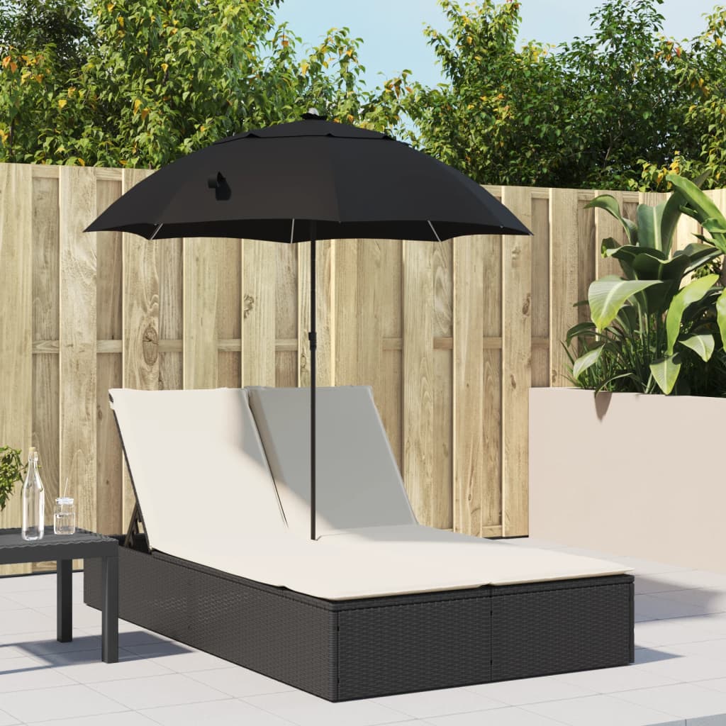 Dobbelt Loungesofa Med Hynder Og Parasol Polyrattan Beige