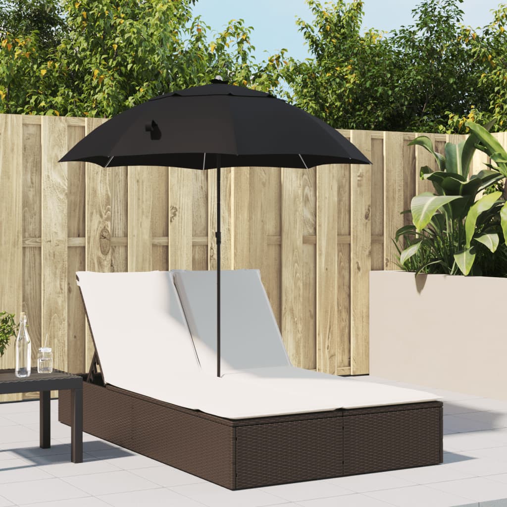 Dobbelt Loungesofa Med Hynder Og Parasol Polyrattan Beige