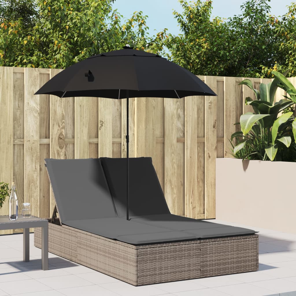 Dobbelt Loungesofa Med Hynder Og Parasol Polyrattan Beige