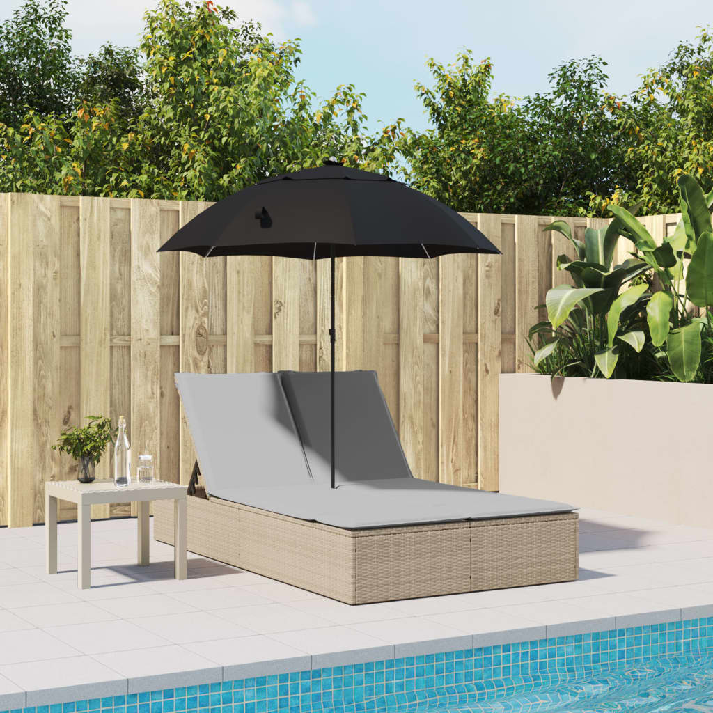 Dobbelt Loungesofa Med Hynder Og Parasol Polyrattan Beige