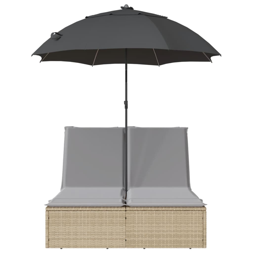 Dobbelt Loungesofa Med Hynder Og Parasol Polyrattan Beige