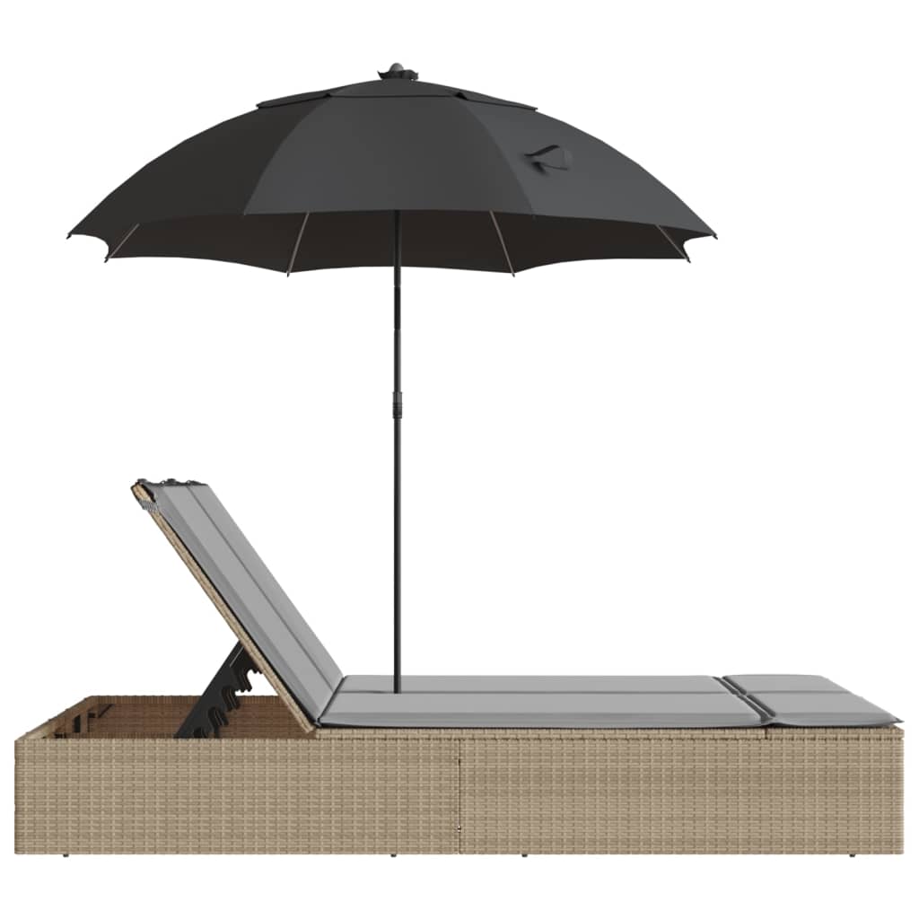 Dobbelt Loungesofa Med Hynder Og Parasol Polyrattan Beige