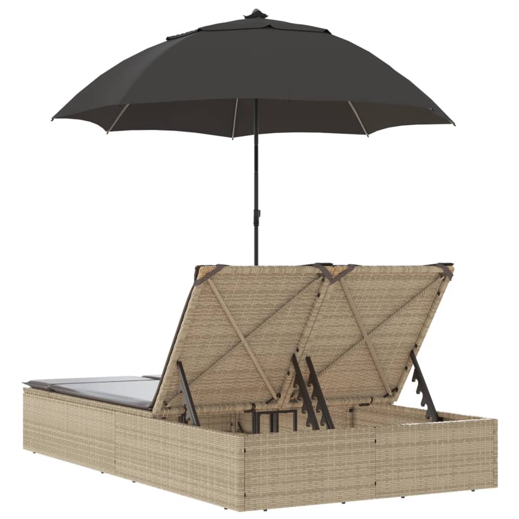 Dobbelt Loungesofa Med Hynder Og Parasol Polyrattan Beige
