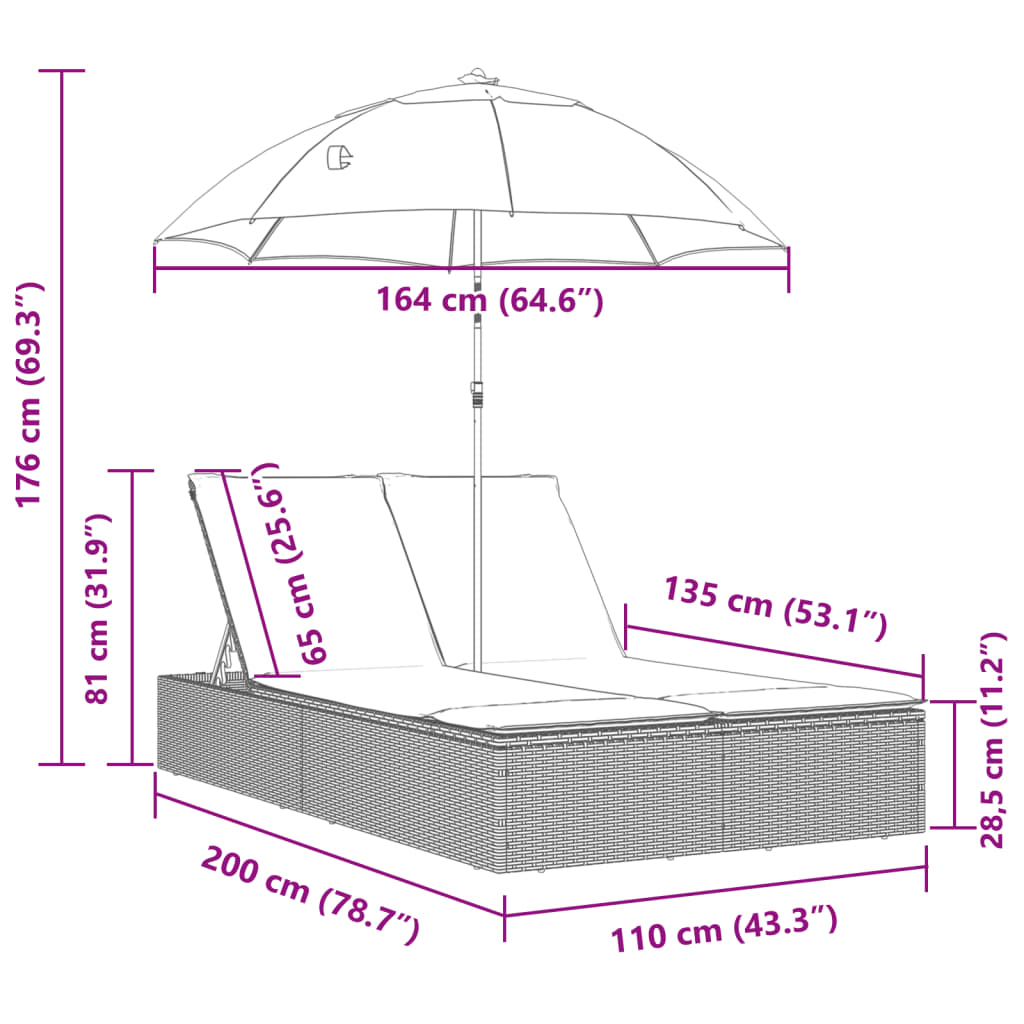Dobbelt Loungesofa Med Hynder Og Parasol Polyrattan Beige