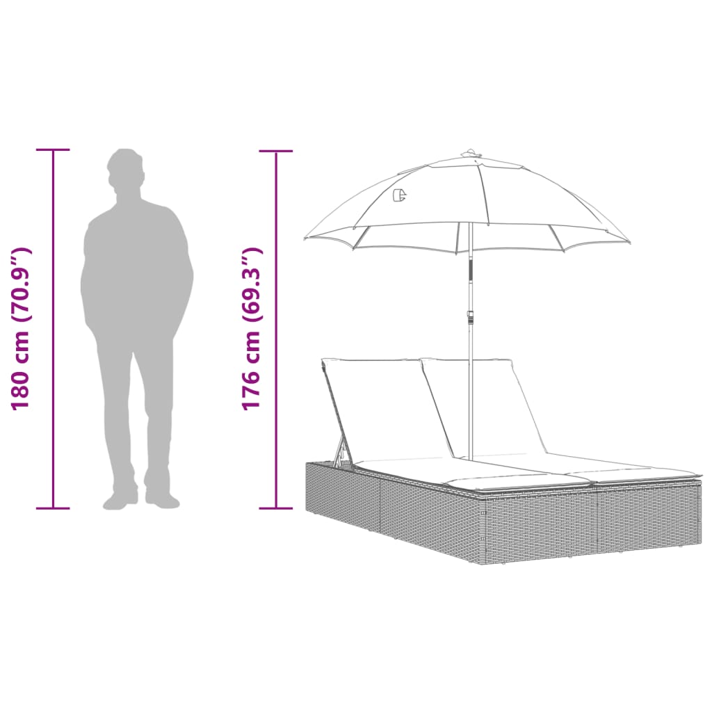 Dobbelt Loungesofa Med Hynder Og Parasol Polyrattan Beige