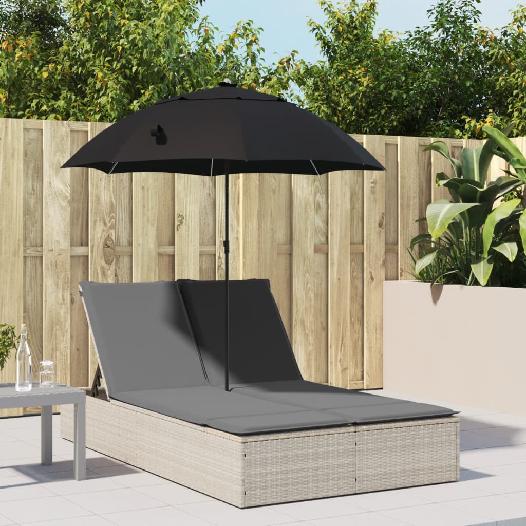 Dobbelt Loungesofa Med Hynder Og Parasol Polyrattan Beige
