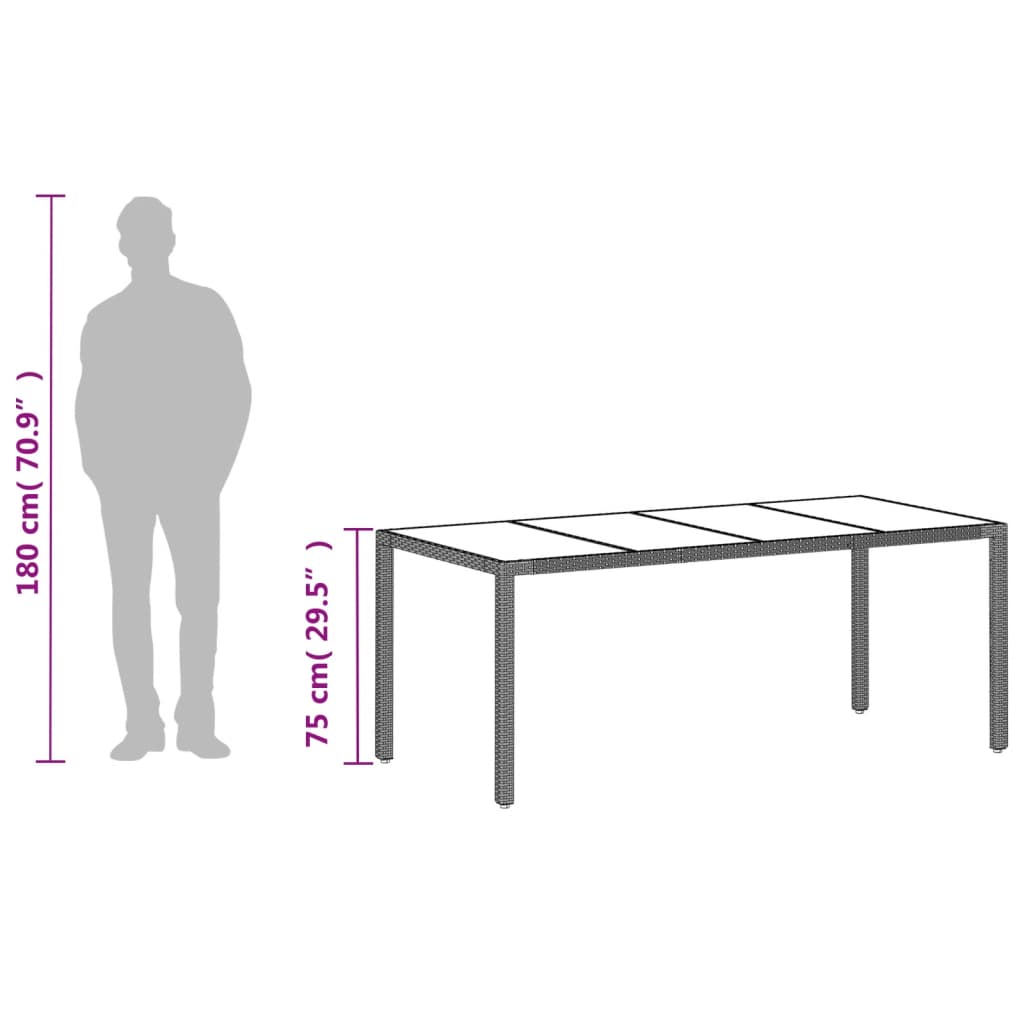 Havebord Med Glastop 190X90X75 Cm Polyrattan