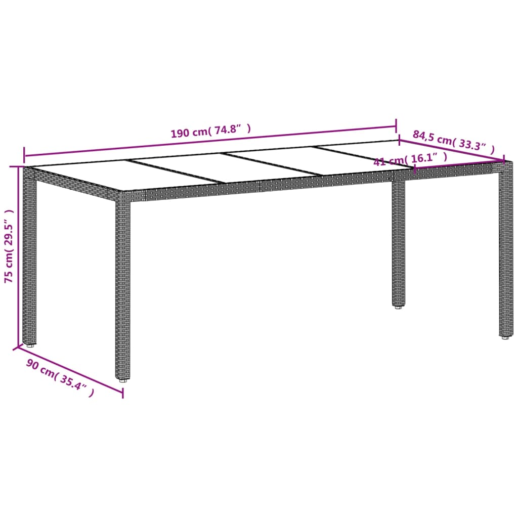 Havebord Med Glastop 190X90X75 Cm Polyrattan