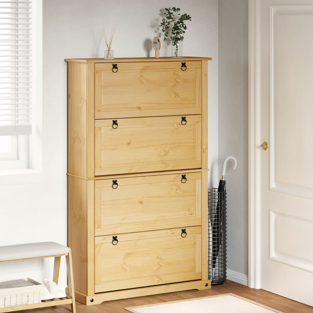 Skoskab Corona 99X32X163,5 Cm Massivt Fyrretræ Gyldenbrun