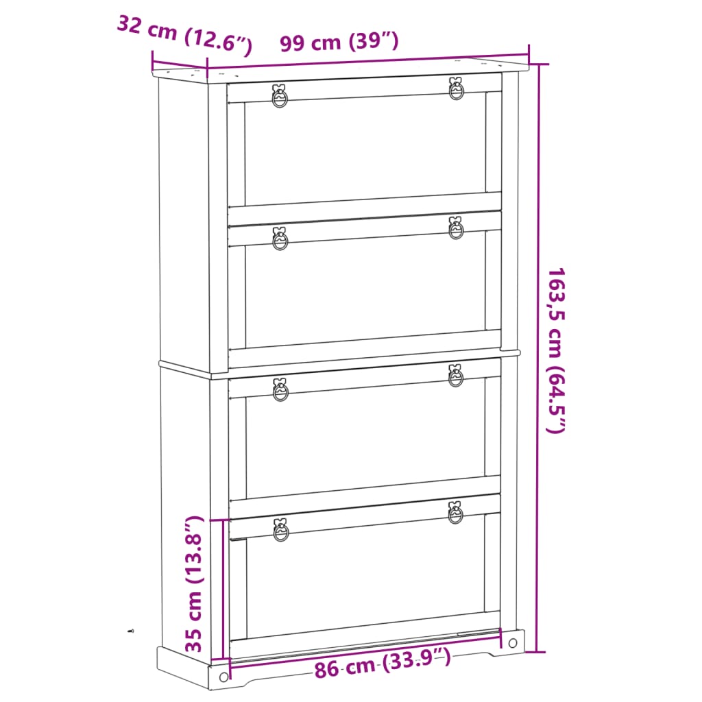Skoskab Corona 99X32X163,5 Cm Massivt Fyrretræ Gyldenbrun