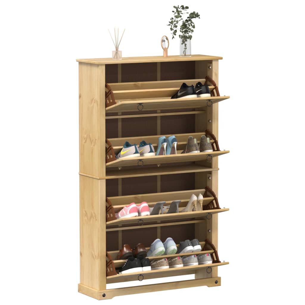 Skoskab Corona 99X32X163,5 Cm Massivt Fyrretræ Gyldenbrun