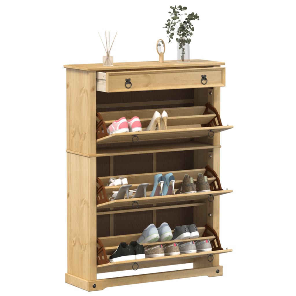 Skoskab Corona 99X32X163,5 Cm Massivt Fyrretræ Gyldenbrun