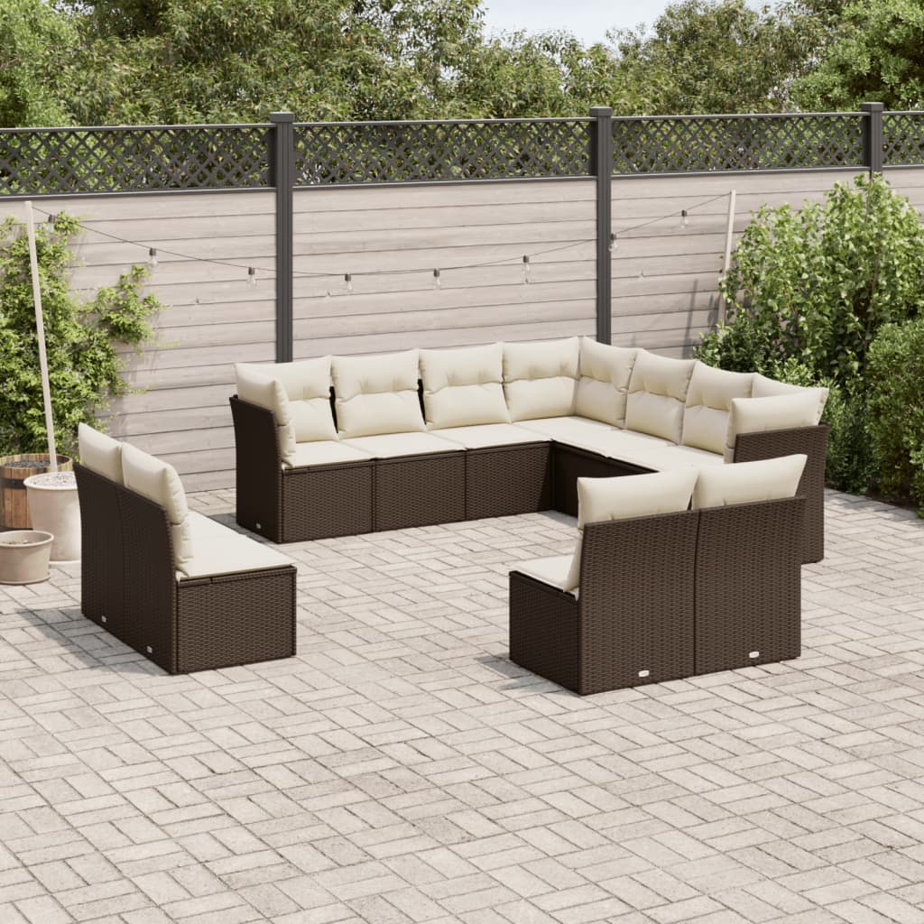 Loungesæt Til Haven 11 Dele Med Hynder Polyrattan Grå
