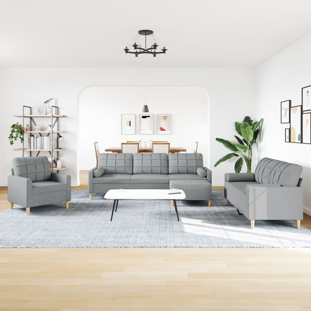 Sofasæt 4 Dele Med Fodskammel Og Pyntepuder Stof