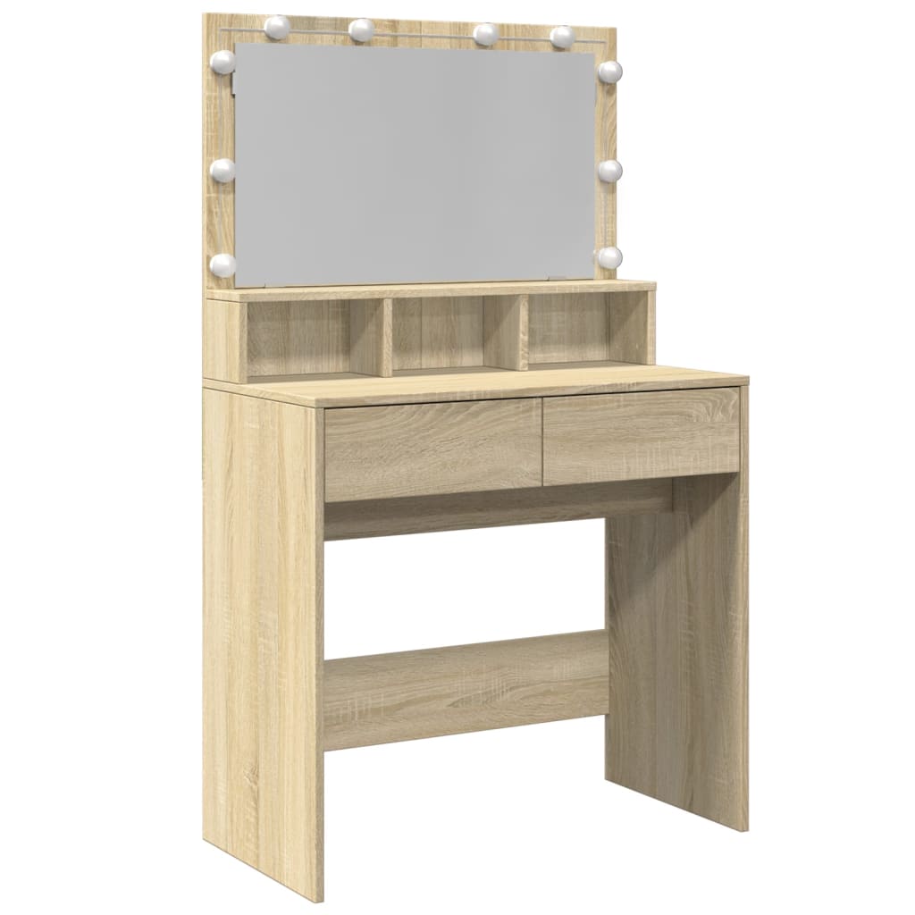 Makeupbord Med Led-Lys 80X41X134,5 Cm Brun
