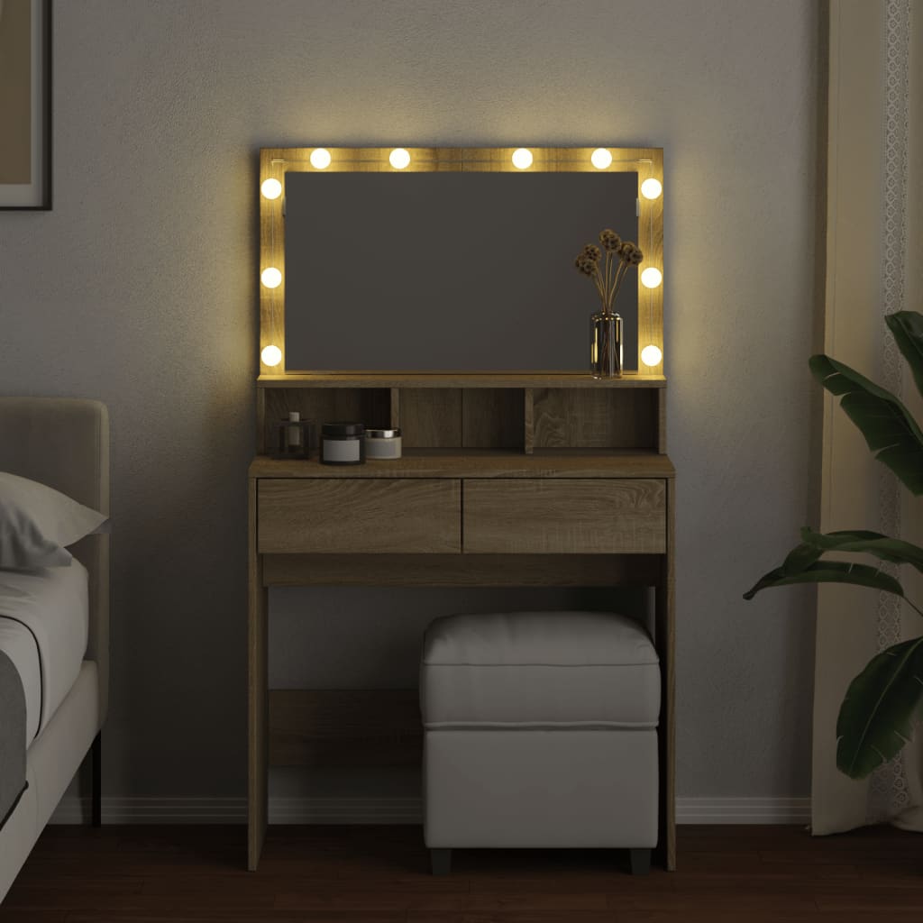 Makeupbord Med Led-Lys 80X41X134,5 Cm Brun